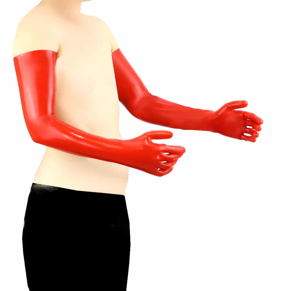 Latex Damen-Handschuhe oberarm lang, rot, 0.3 mm dick