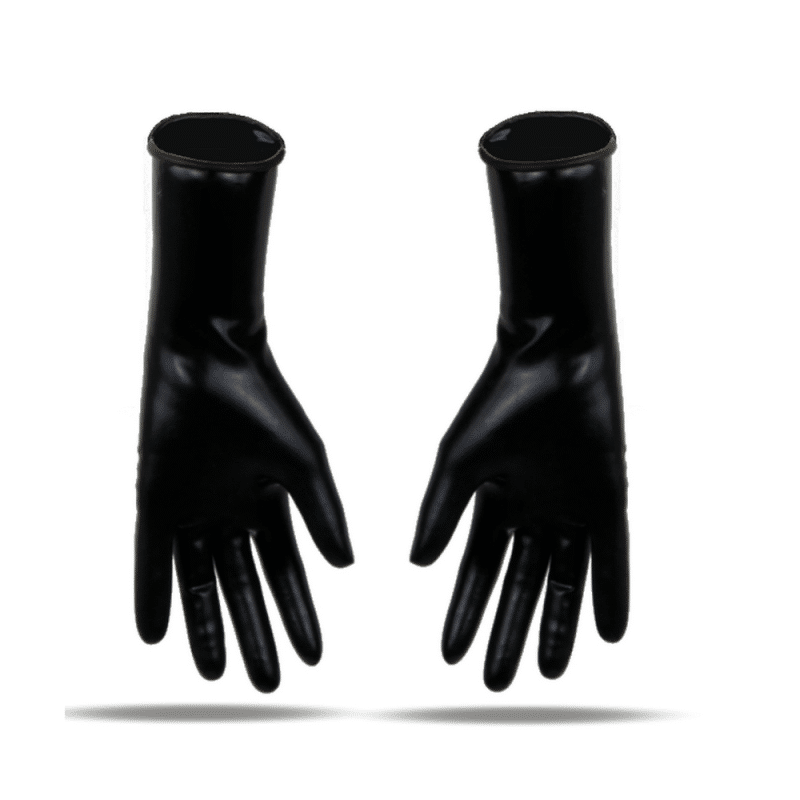 Detailaufnahme der 3D-getauchten Latexhandschuhe mit makelloser Verarbeitung.