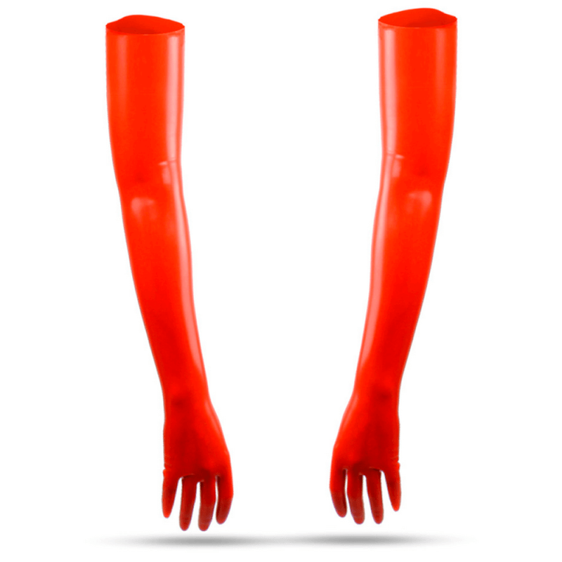 Superlange Latexhandschuhe von LatexDreamwear in Rot, elegantes Design.