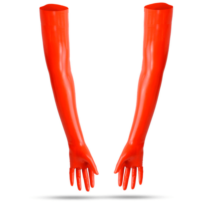 Latex Damen-Handschuhe superlang, rot, getaucht, 0.4mm