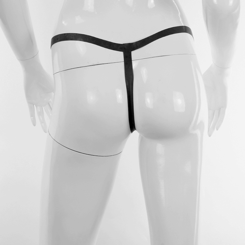 String Tanga für Damen aus Latex schwarz hinten