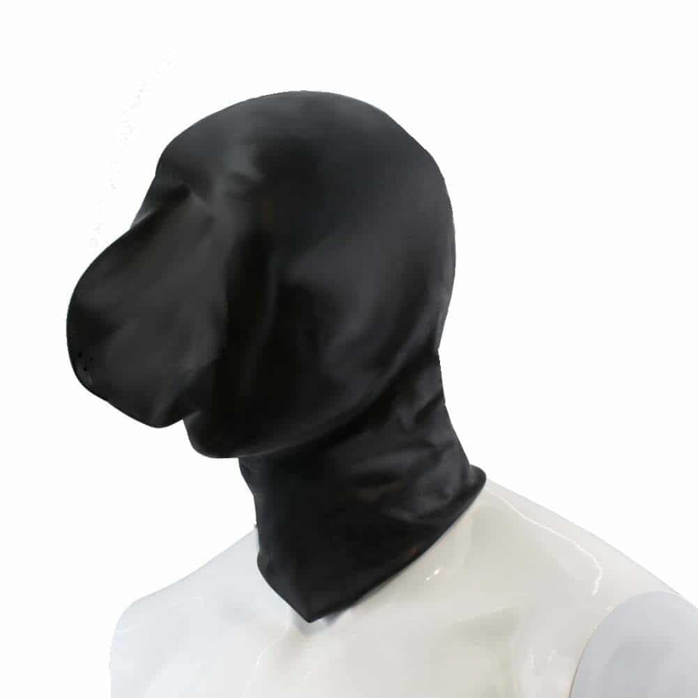 Latex Maske zur Atemkontrolle mit Kragen, schwarz, 0.35 mm