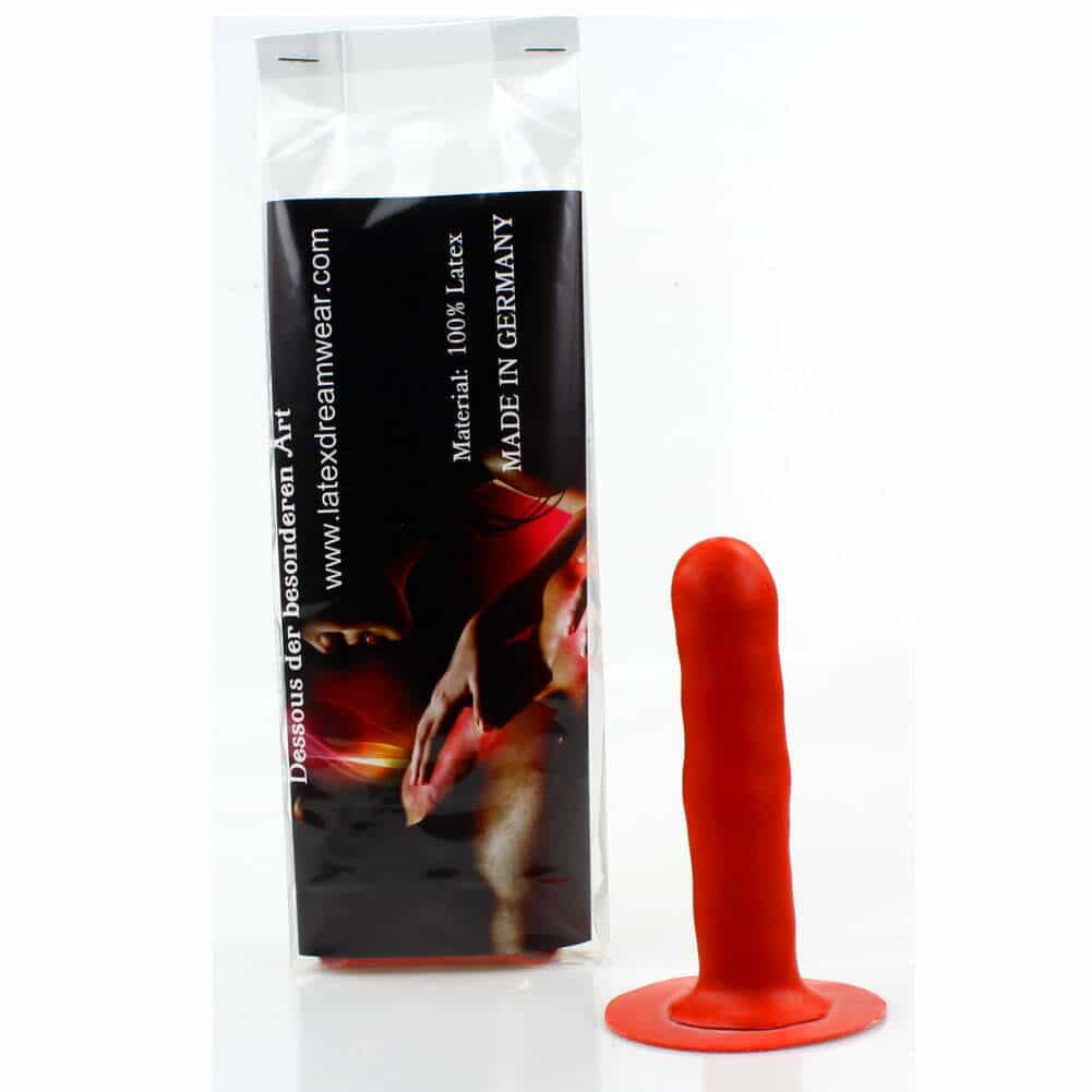 Größenvergleich und Maßangaben des Latex-Dildos.