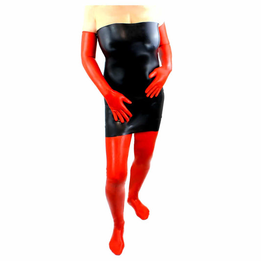 Elegantes, lang geschnittenes Latex Kleid von LatexDreamwear in Schwarz.