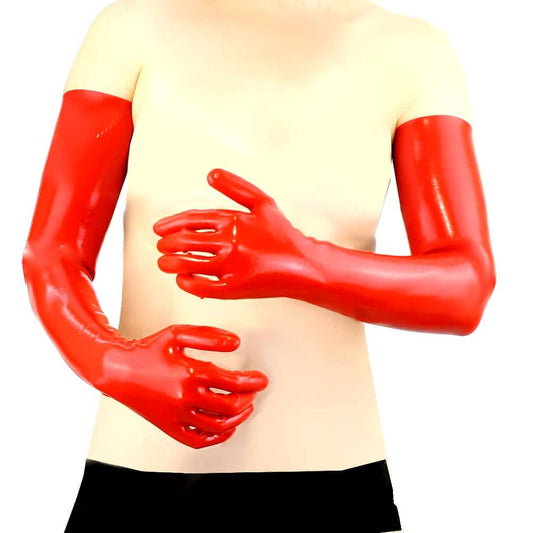 Latex Damen-Handschuhe oberarm lang, rot, 0.3 mm dick