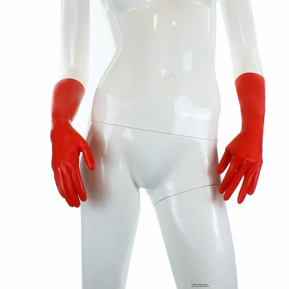 Latex Damen-Handschuhe lang, rot, getaucht, 0.4mm