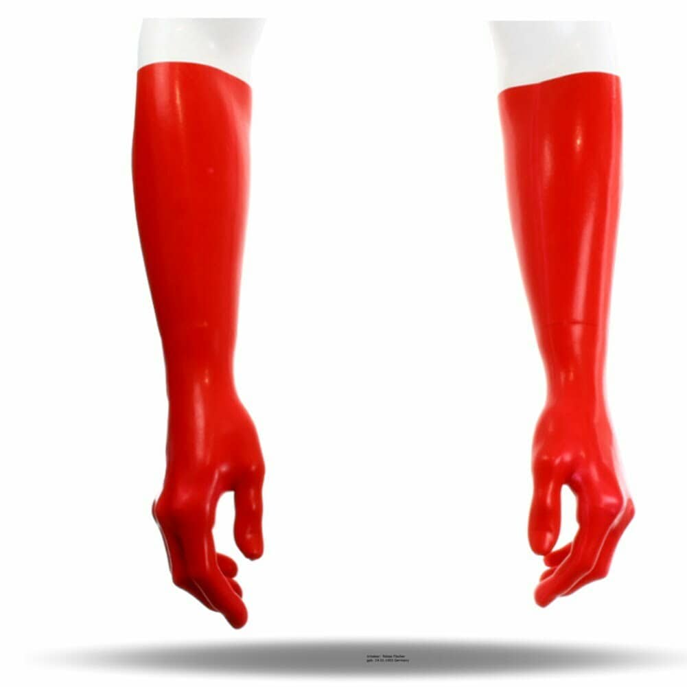 Latex Damen-Handschuhe lang, rot, getaucht, 0.4mm