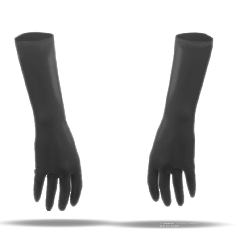 Latex Damen-Handschuhe mit verlängertem Schaft, schwarz, getaucht, 0.4mm