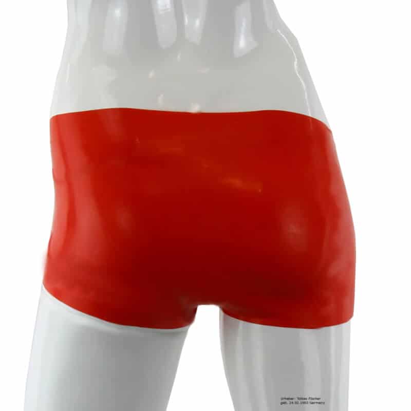 Latex Hotpants Damen, 100% Latex, rot, getaucht, 0.4mm