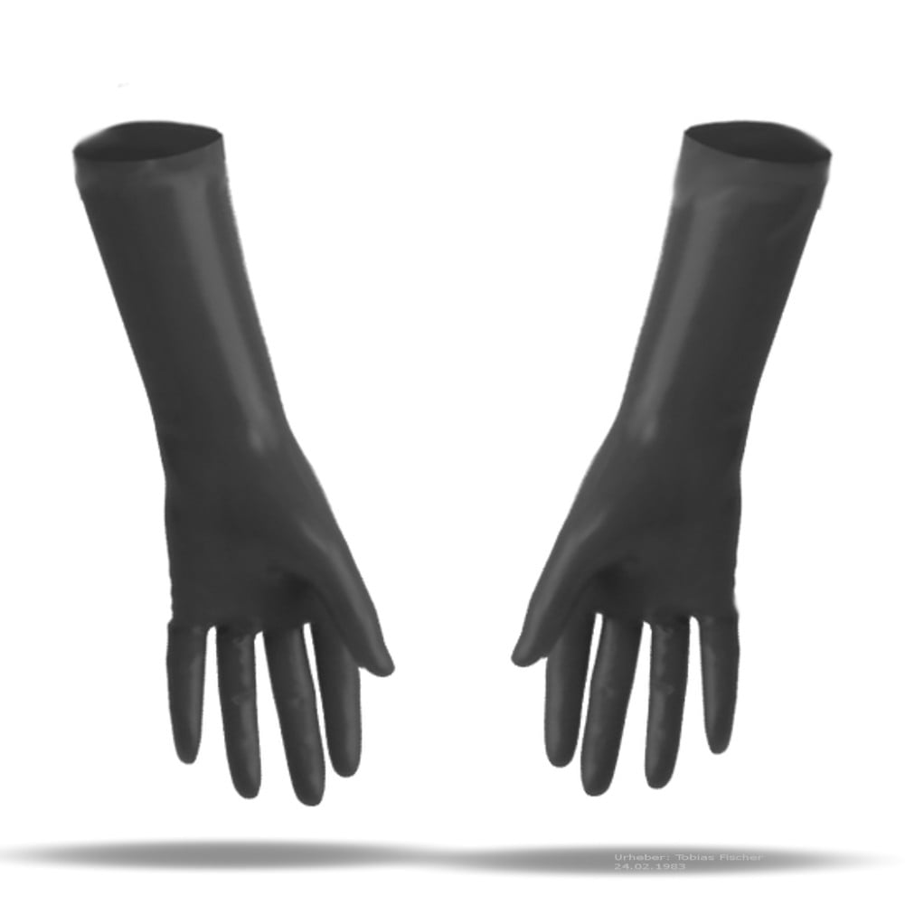 Latex Damen-Handschuhe mit verlängertem Schaft, schwarz, getaucht, 0.4mm