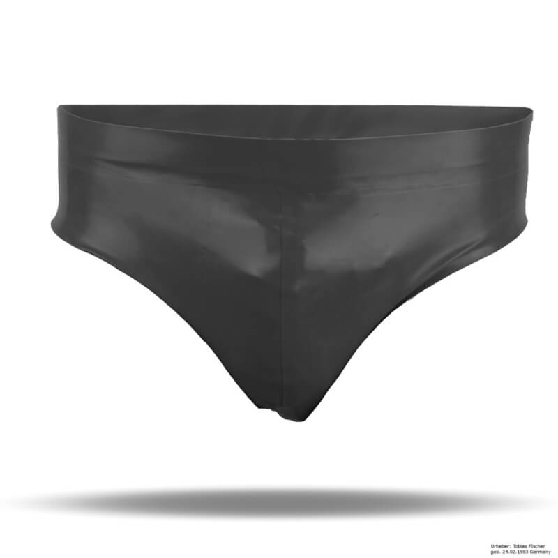 Detailaufnahme des Latex Männer Slips mit Front-/Hodenbeutel und freiem Po.